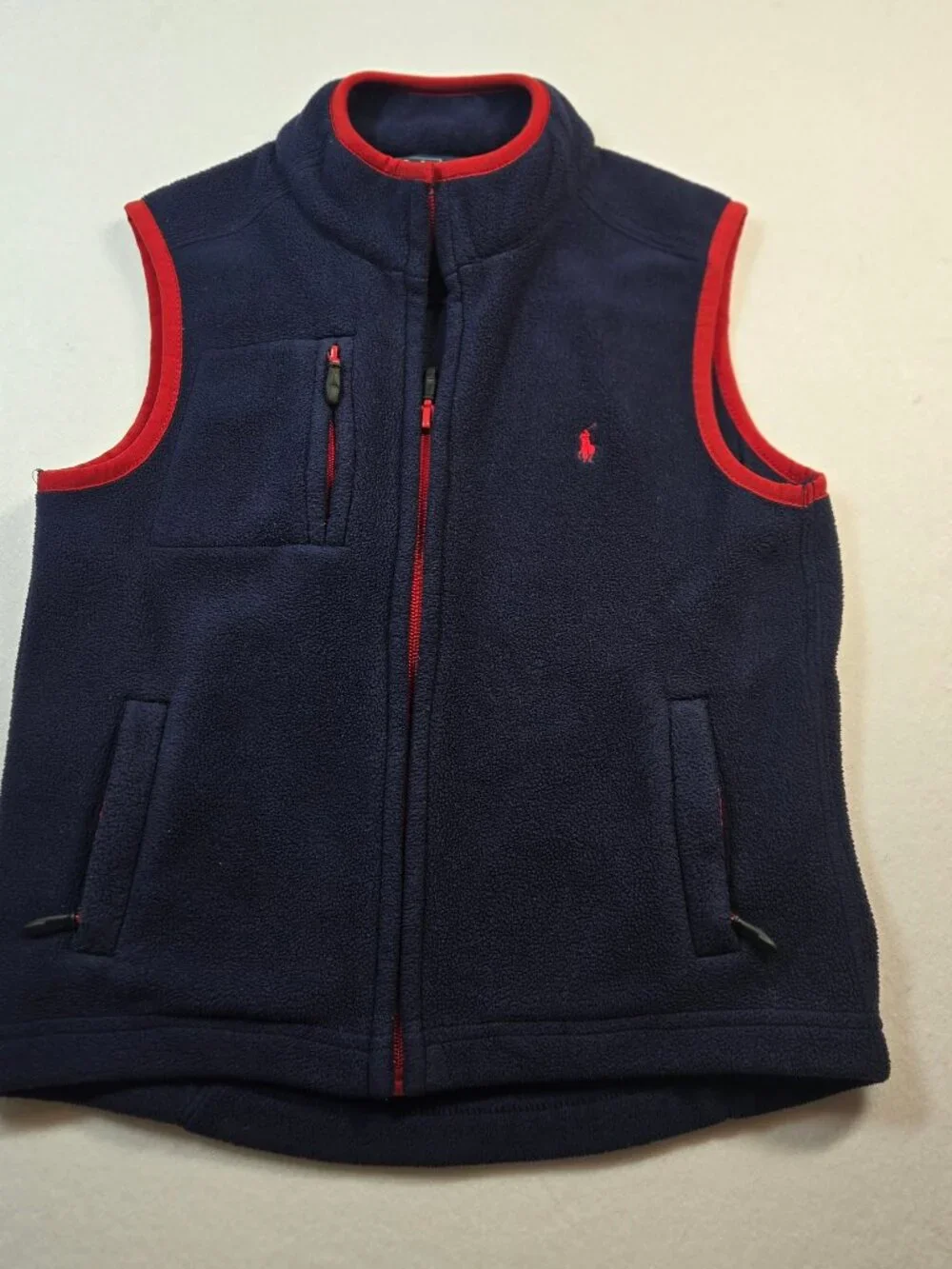 Boys Polo Ralph Lauren Fleece Vest‎ Navy Red Trim Size 6
